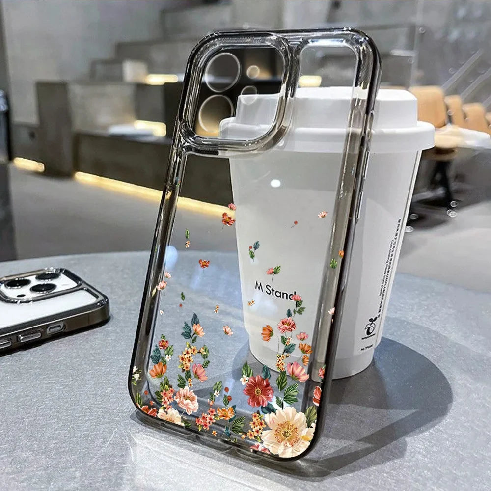 Flower Phone Case For iPhone 17 16 18 13 11 14 12 15 Pro Max Air 16e 7 Plus SE Shockproof Transparent Cover Silicone Soft Funda