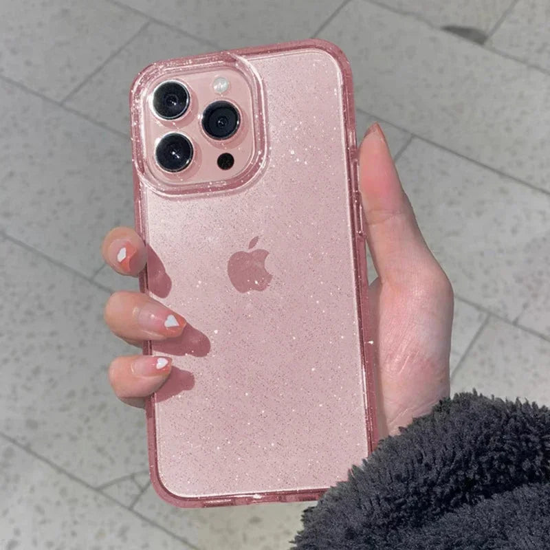 Pink Glitter Bling Clear Soft Case for IPhone 17 Air 16 15 14 13 12 11 Pro Max Plus 17Pro 16Pro 16e I Phone Women Fundas Cover
