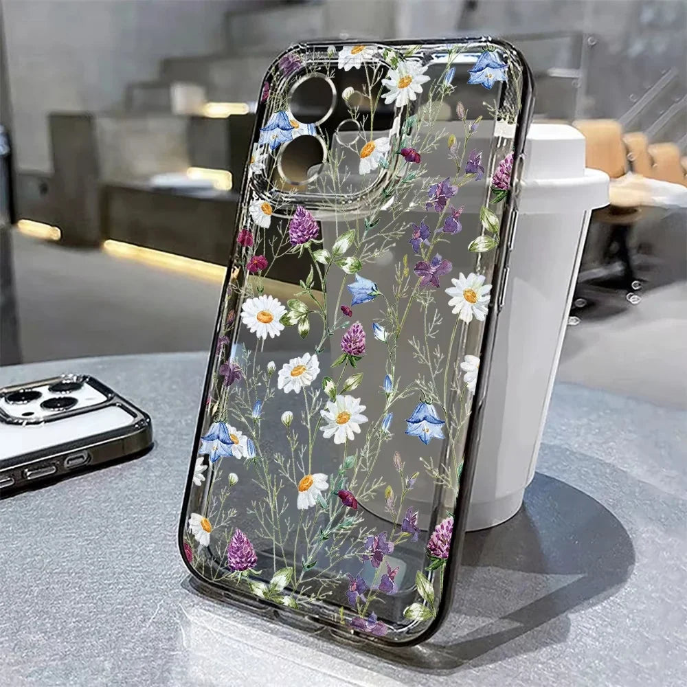 Flower Phone Case For iPhone 17 16 18 13 11 14 12 15 Pro Max Air 16e 7 Plus SE Shockproof Transparent Cover Silicone Soft Funda